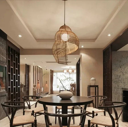 Abat-jour en Bambou et Rotin RON en Forme d'Escargot de Mer - Élégance Asiatique Pour Votre Intérieur Luminaire IL582947-ILLUMEEN.COM