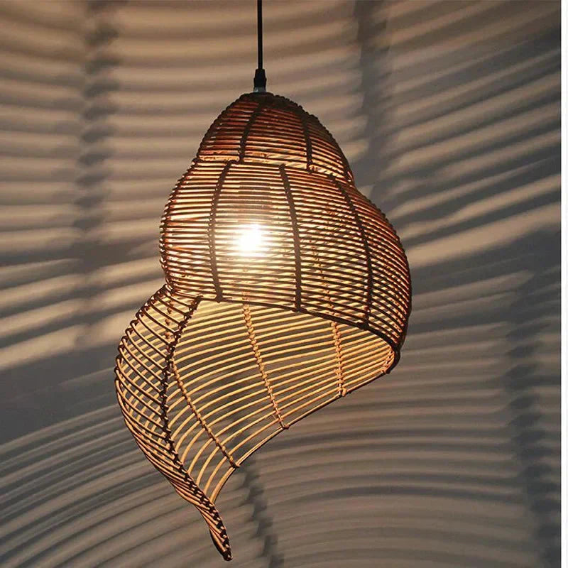 Abat-jour en Bambou et Rotin RON en Forme d'Escargot de Mer - Élégance Asiatique Pour Votre Intérieur Luminaire IL582947-ILLUMEEN.COM