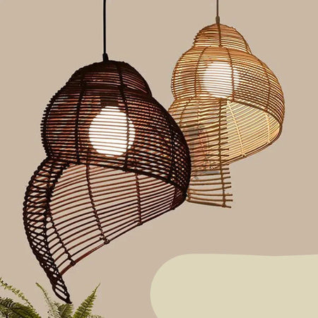 Abat-jour en Bambou et Rotin RON en Forme d'Escargot de Mer - Élégance Asiatique Pour Votre Intérieur Luminaire IL582947-ILLUMEEN.COM