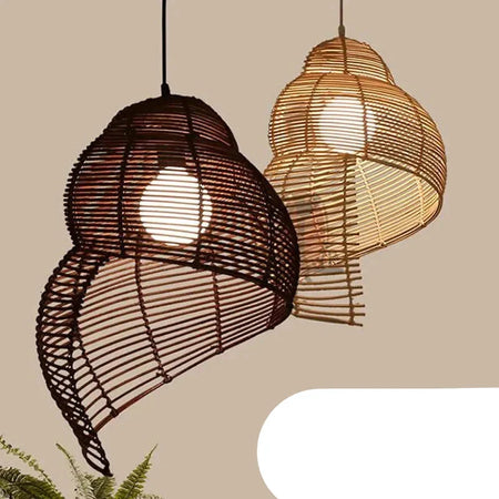Abat-jour en Bambou et Rotin RON en Forme d'Escargot de Mer - Élégance Asiatique Pour Votre Intérieur Luminaire IL582947-ILLUMEEN.COM