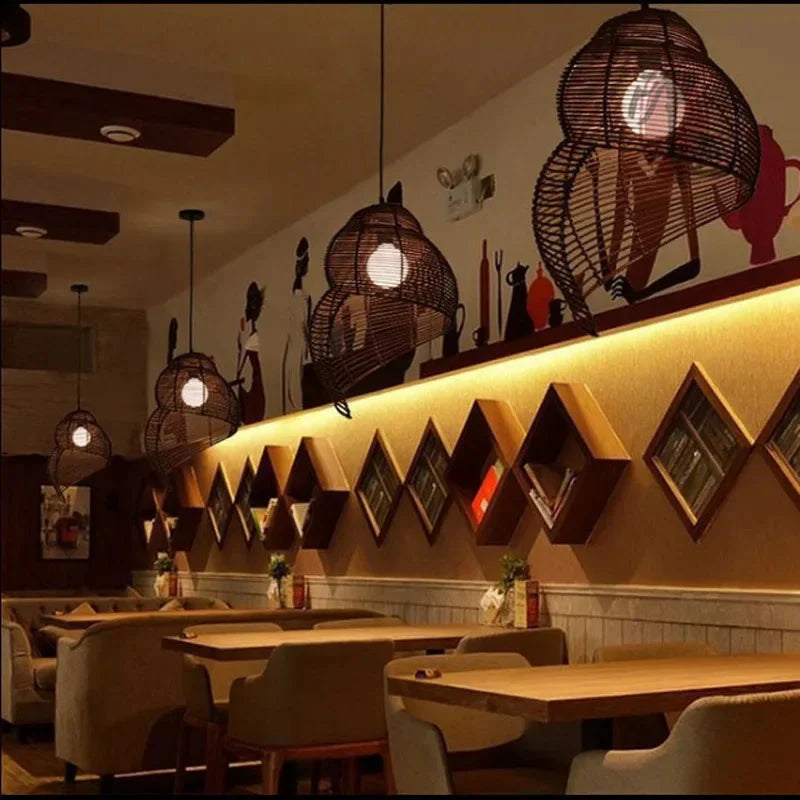 Abat-jour en Bambou et Rotin RON en Forme d'Escargot de Mer - Élégance Asiatique Pour Votre Intérieur Luminaire IL582947-ILLUMEEN.COM
