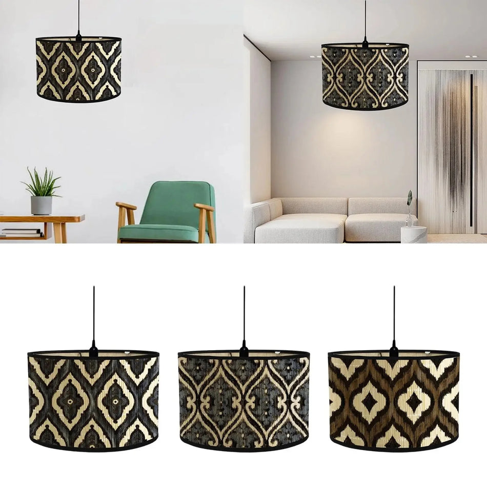 Abat-jour Tambour en Bambou E27 au Motif Floral Vintage Luminaire IL193742-ILLUMEEN.COM