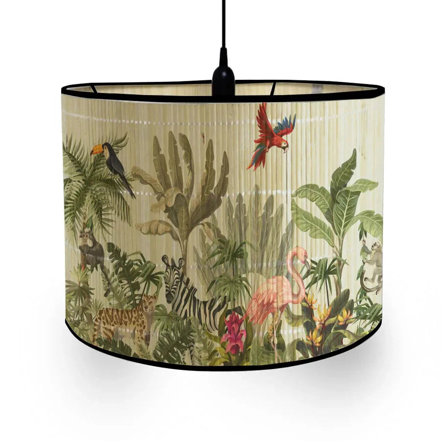 Abat-Jour Vintage en Bambou avec Motif Floral Aviaire – Élégance du Luminaire Artisanale IL582471-ILLUMEEN.COM