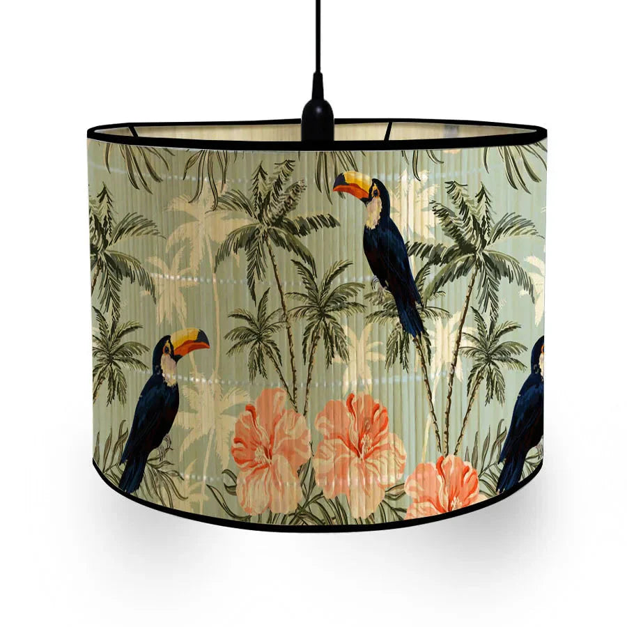 Abat-Jour Vintage en Bambou avec Motif Floral Aviaire – Élégance du Luminaire Artisanale IL582471-ILLUMEEN.COM
