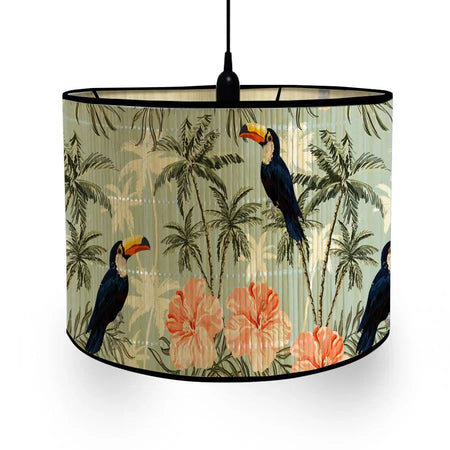 Abat-Jour Vintage en Bambou avec Motif Floral Aviaire – Élégance du Luminaire Artisanale IL582471-ILLUMEEN.COM