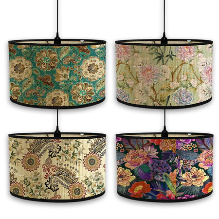 Abat-Jour Vintage en Bambou avec Motif Floral Aviaire – Élégance du Luminaire Artisanale IL582471-ILLUMEEN.COM