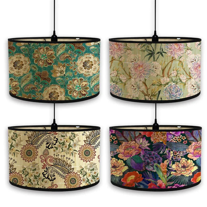 Abat-Jour Vintage en Bambou avec Motif Floral Aviaire – Élégance du Luminaire Artisanale IL582471-ILLUMEEN.COM