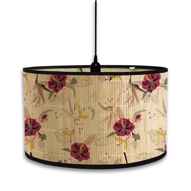 Abat-Jour Vintage en Bambou avec Motif Floral Aviaire – Élégance du Luminaire Artisanale IL582471-ILLUMEEN.COM
