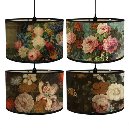 Abat-Jour Vintage en Bambou avec Motif Floral Aviaire – Élégance du Luminaire Artisanale IL582471-ILLUMEEN.COM