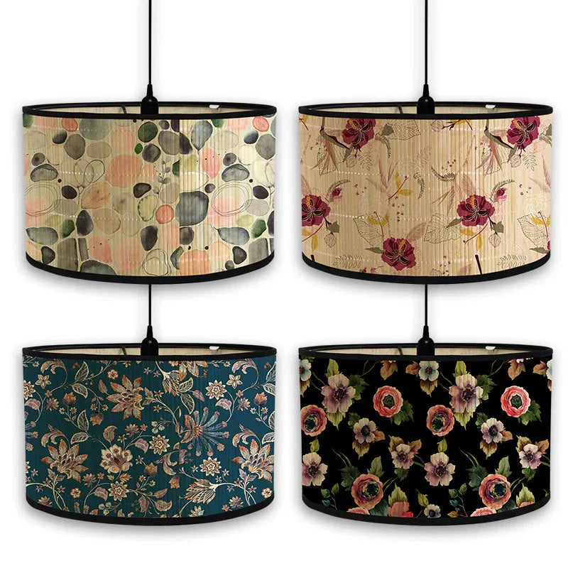 Abat-Jour Vintage en Bambou avec Motif Floral Aviaire – Élégance du Luminaire Artisanale IL582471-ILLUMEEN.COM
