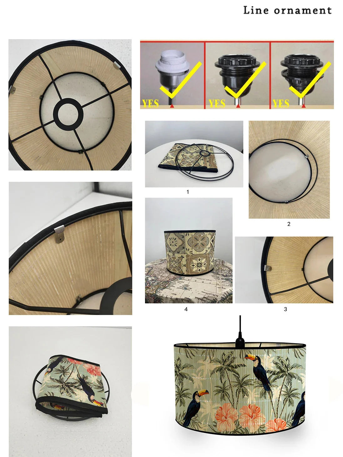 Abat-Jour Vintage en Bambou avec Motif Floral Aviaire – Élégance du Luminaire Artisanale IL582471-ILLUMEEN.COM