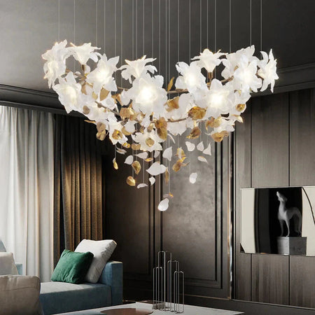 Luminaire Élégance IL583924 : Lustre Précieux en Cristal et Fleurs Végétales pour un Écrin de Luxe Intérieur-ILLUMEEN.COM