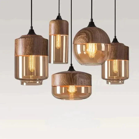 Luminaire Élégant en Bois Noir et Verre Ambré IL593827-ILLUMEEN.COM