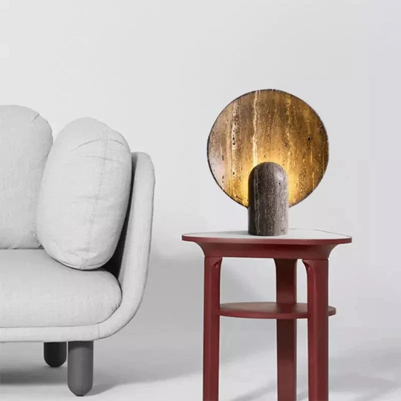 Luminaire Élégant : Lampe de Table LED en Résine Minimaliste, Couleur Travertin Foncé IL582739-ILLUMEEN.COM