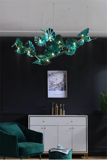 Luminaire IL482931 : Lustre en Verre Vert et Cuivre Poli-ILLUMEEN.COM