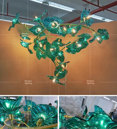Luminaire IL482931 : Lustre en Verre Vert et Cuivre Poli-ILLUMEEN.COM