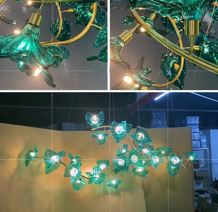 Luminaire IL482931 : Lustre en Verre Vert et Cuivre Poli-ILLUMEEN.COM