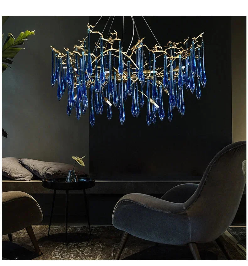 Luminaire IL582374 : Lustre en Cristal Bleu de Luxe-ILLUMEEN.COM
