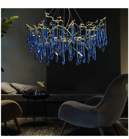 Luminaire IL582374 : Lustre en Cristal Bleu de Luxe-ILLUMEEN.COM