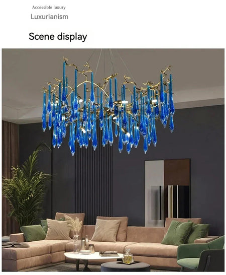 Luminaire IL582374 : Lustre en Cristal Bleu de Luxe-ILLUMEEN.COM