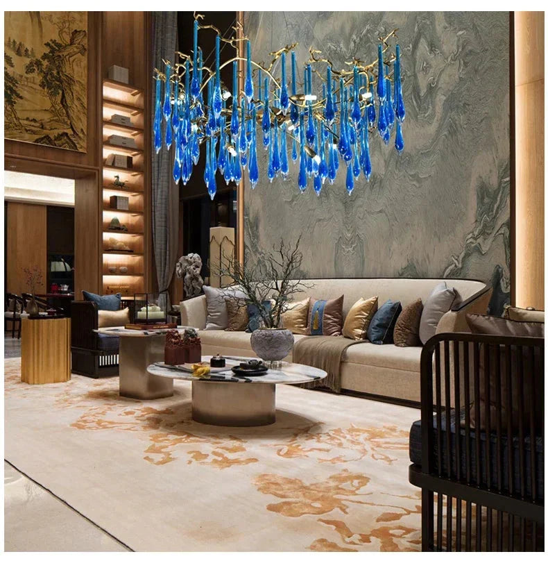Luminaire IL582374 : Lustre en Cristal Bleu de Luxe-ILLUMEEN.COM