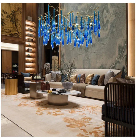 Luminaire IL582374 : Lustre en Cristal Bleu de Luxe-ILLUMEEN.COM