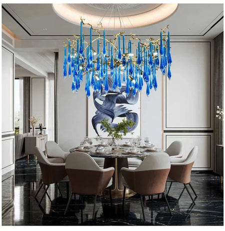 Luminaire IL582374 : Lustre en Cristal Bleu de Luxe-ILLUMEEN.COM