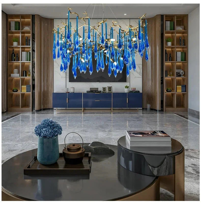 Luminaire IL582374 : Lustre en Cristal Bleu de Luxe-ILLUMEEN.COM