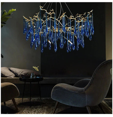Luminaire IL582374 : Lustre en Cristal Bleu de Luxe-ILLUMEEN.COM