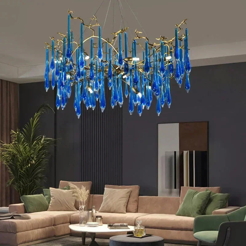 Luminaire IL582374 : Lustre en Cristal Bleu de Luxe-ILLUMEEN.COM