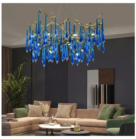 Luminaire IL582374 : Lustre en Cristal Bleu de Luxe-ILLUMEEN.COM
