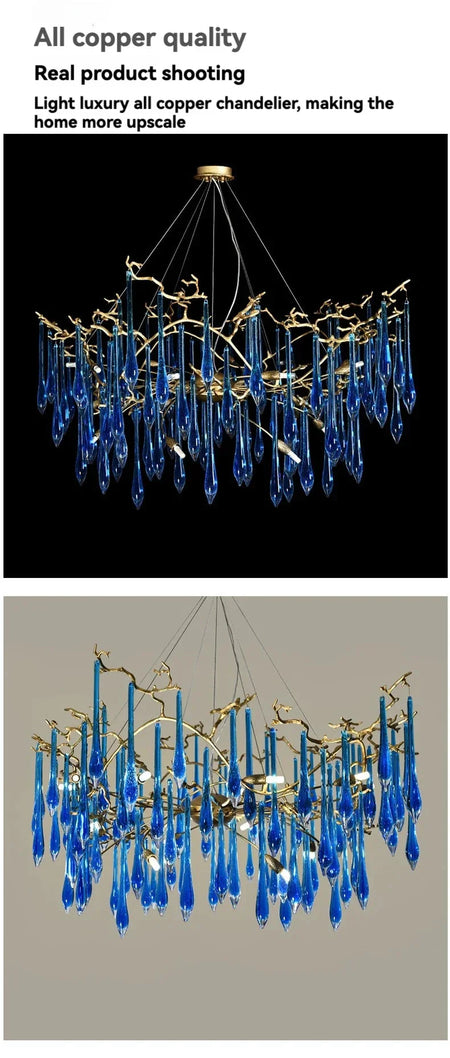 Luminaire IL582374 : Lustre en Cristal Bleu de Luxe-ILLUMEEN.COM