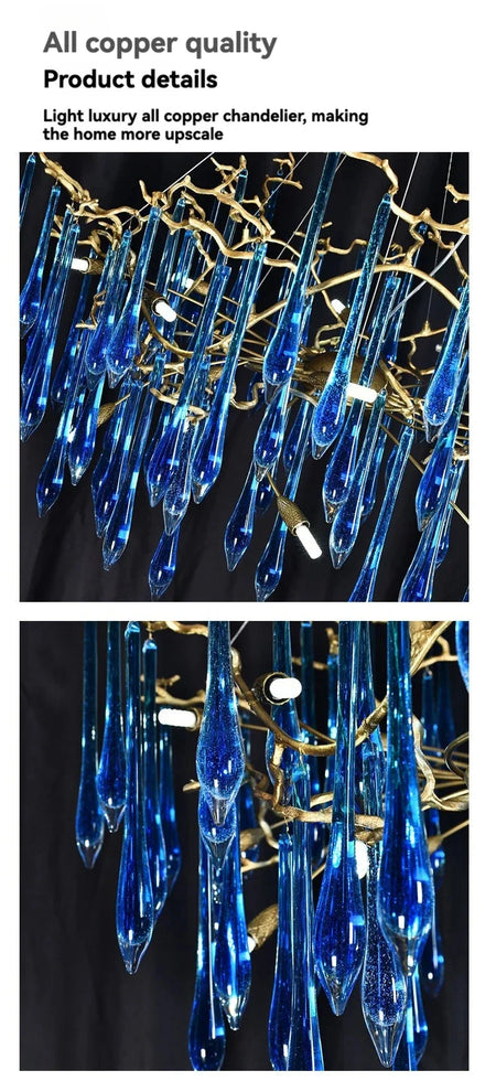 Luminaire IL582374 : Lustre en Cristal Bleu de Luxe-ILLUMEEN.COM