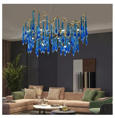 Luminaire IL582374 : Lustre en Cristal Bleu de Luxe-ILLUMEEN.COM