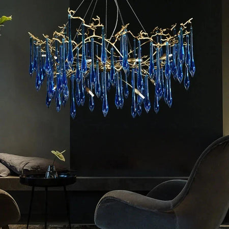 Luminaire IL582374 : Lustre en Cristal Bleu de Luxe-ILLUMEEN.COM