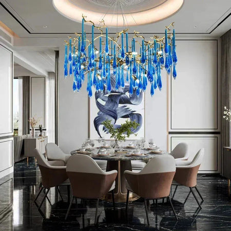Luminaire IL582374 : Lustre en Cristal Bleu de Luxe-ILLUMEEN.COM