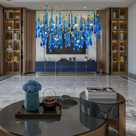 Luminaire IL582374 : Lustre en Cristal Bleu de Luxe-ILLUMEEN.COM