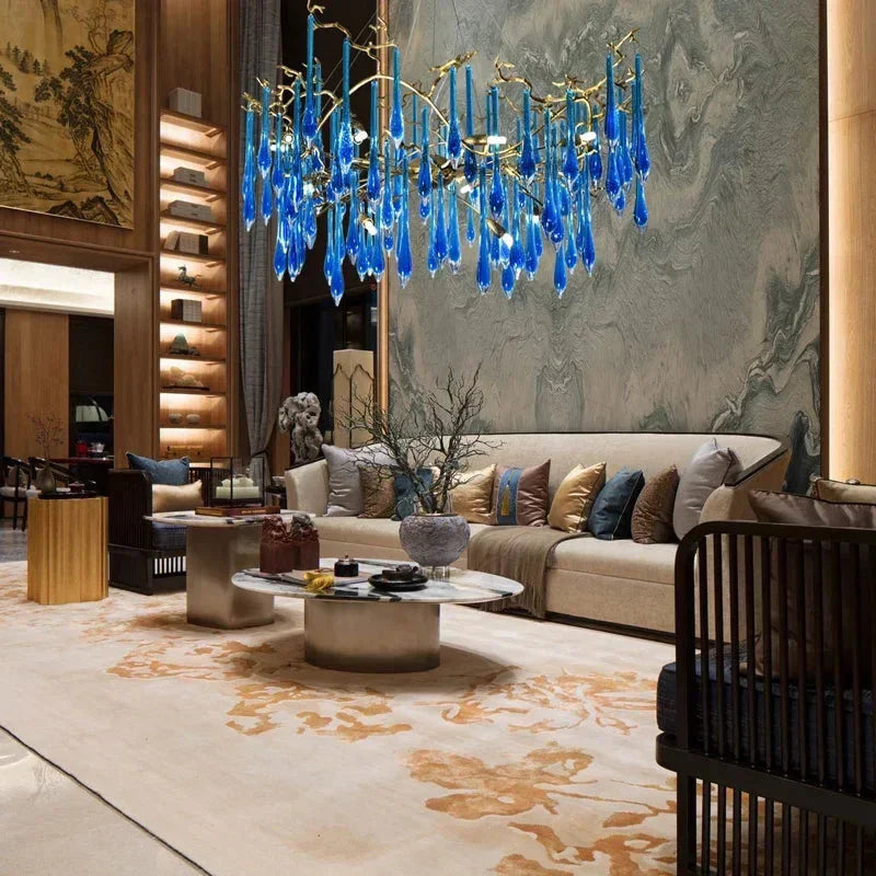 Luminaire IL582374 : Lustre en Cristal Bleu de Luxe-ILLUMEEN.COM