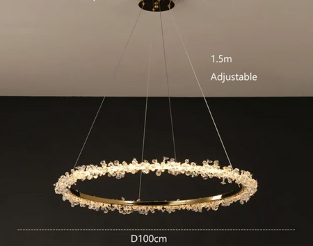 Suspendu Design : Multiples Anneaux Lumineux en Laiton et Cristal-ILLUMEEN.COM