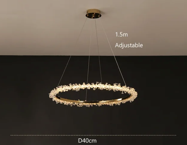 Suspendu Design : Multiples Anneaux Lumineux en Laiton et Cristal-ILLUMEEN.COM