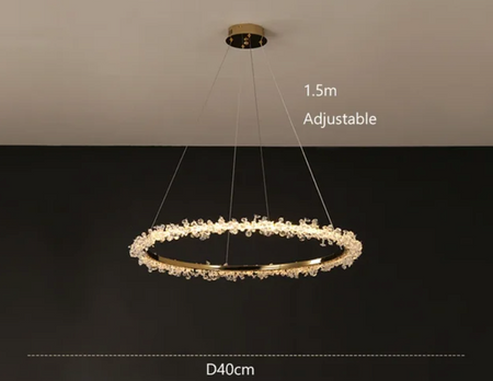 Suspendu Design : Multiples Anneaux Lumineux en Laiton et Cristal-ILLUMEEN.COM